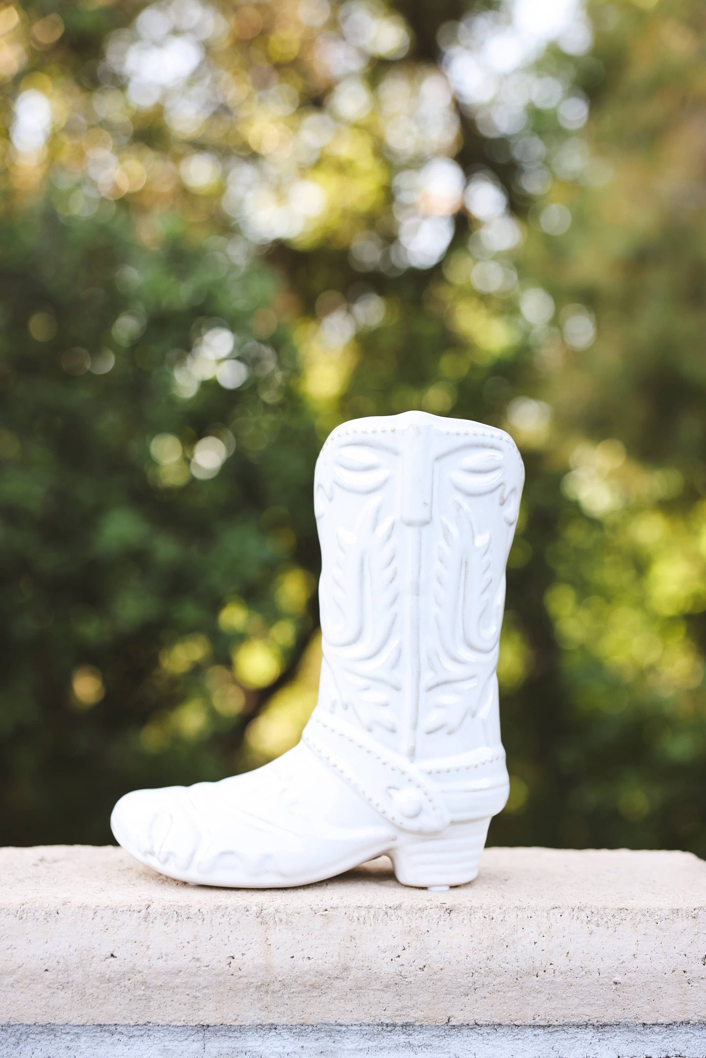 Ivory Cow Girl Boot Vase