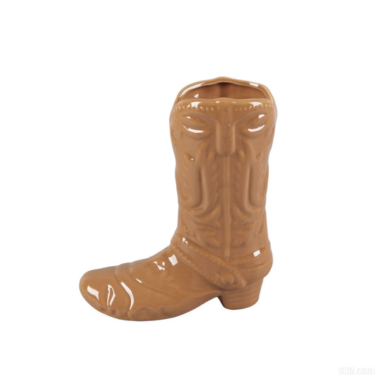 8.5 H Brown Cow Girl Boot Vase Brown