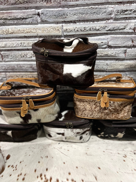 Cowhide double zip Toiletry/makeup bag