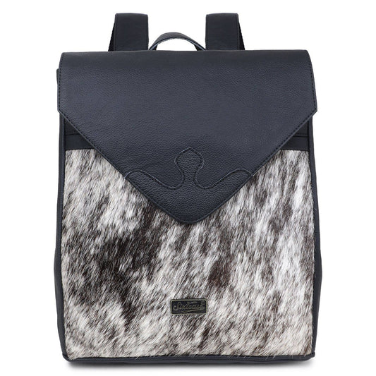 Leather and Cowhide Backpack - Black White