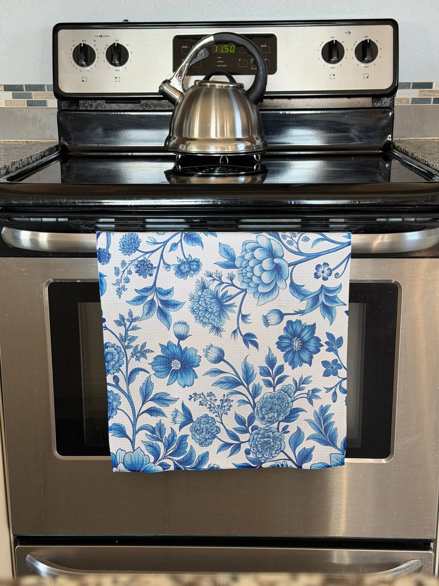 Blue White Wyoming Bucking Horse Tea Towel