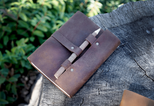 Brown Leather Journal with Wooden Pencil