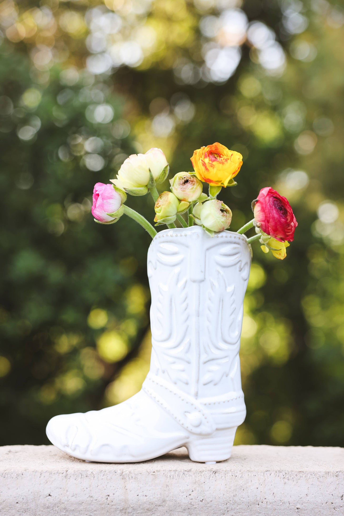 Ivory Cow Girl Boot Vase