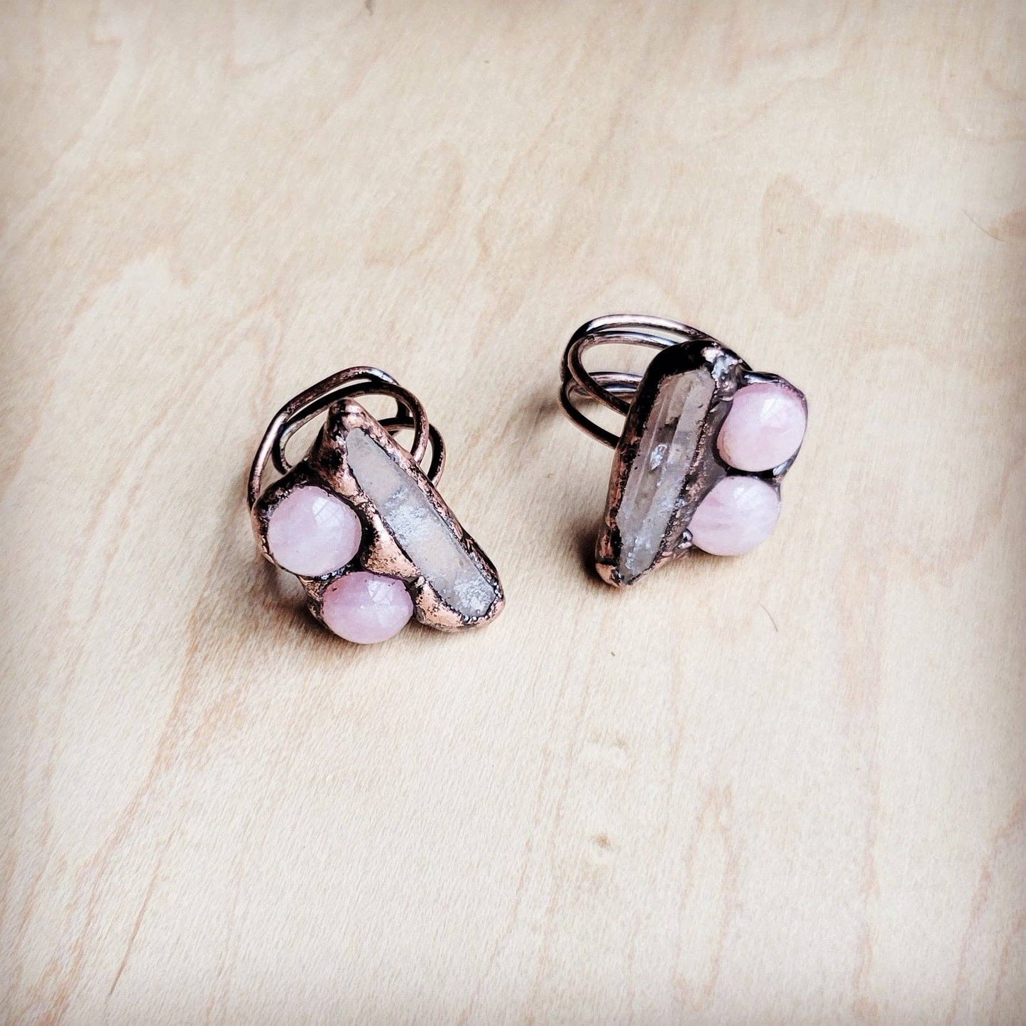 Genuine Rose Quartz Rings in a Copper Setting