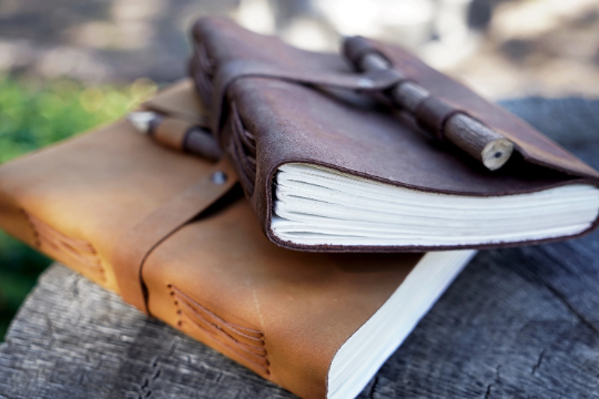 Brown Leather Journal with Wooden Pencil