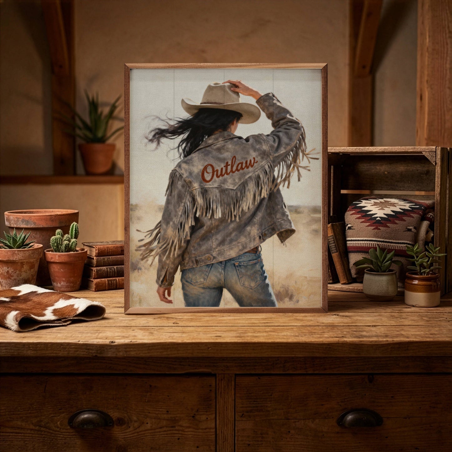 Western Woman Outlaw Plank Art