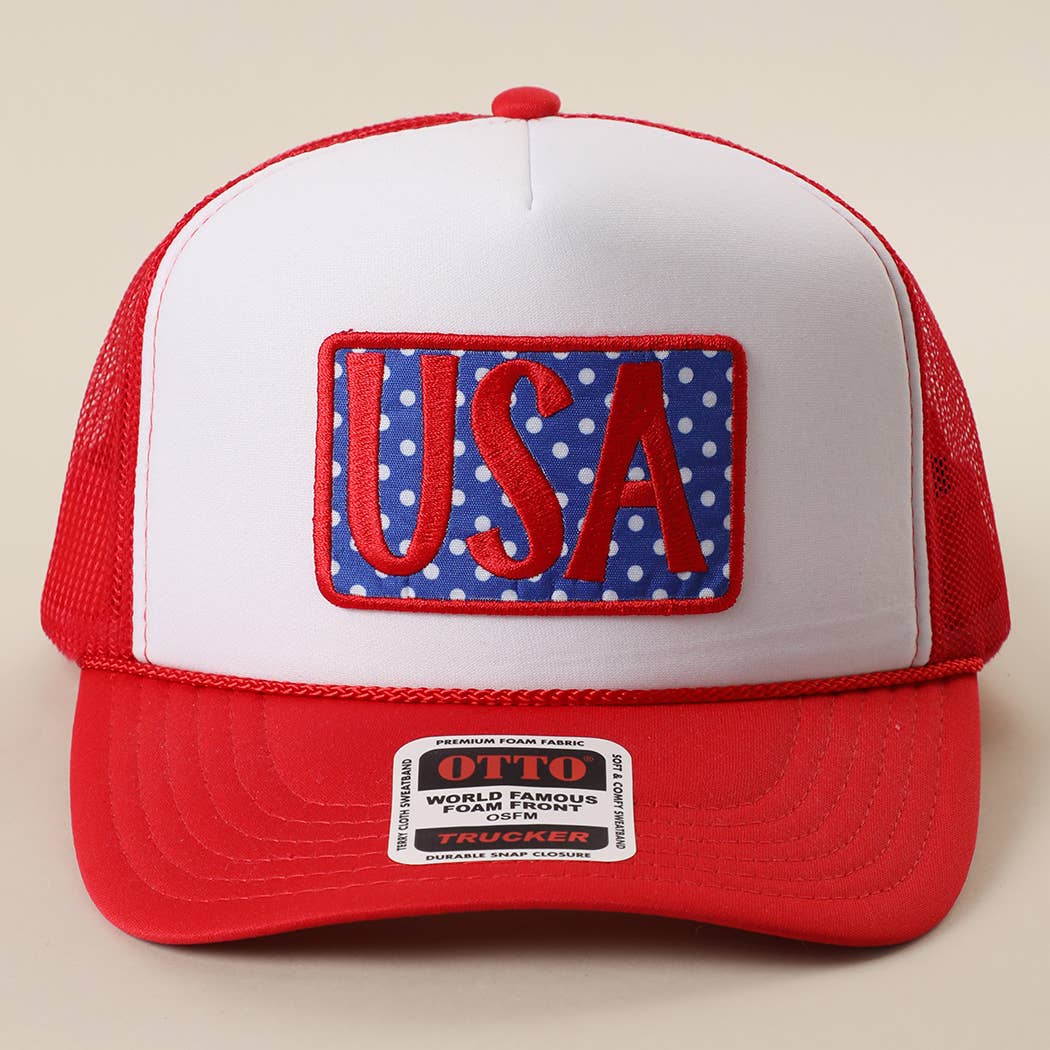 USA Embroidered Polka Dot Patch Foam Trucker Hat