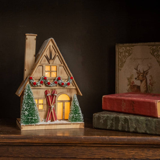 LIGHTED WOOD SKI HOUSE