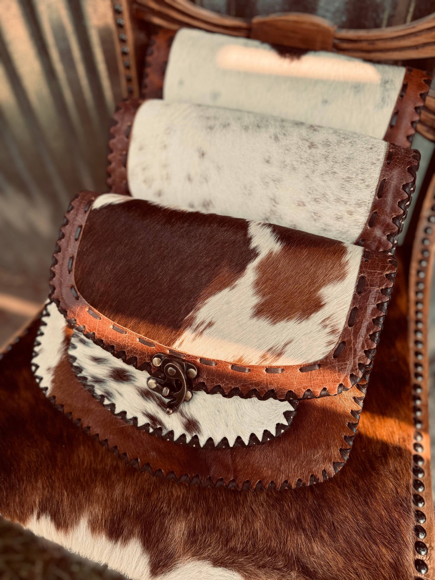 Hand stitched cowhide bag