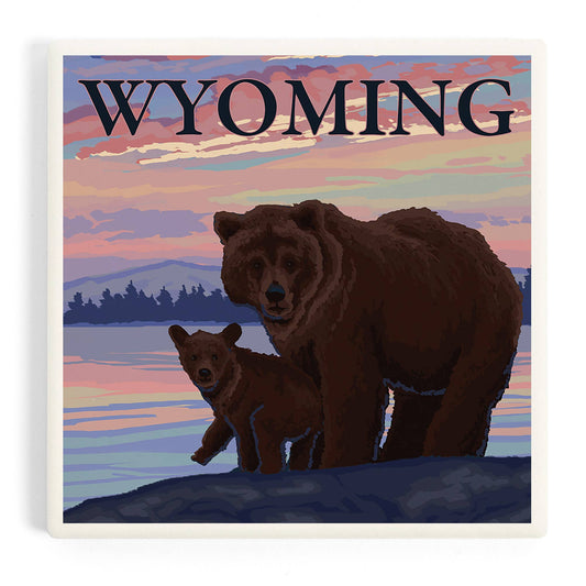 Ceramic Coaster Bear and Cub, Wyoming