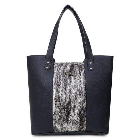 Leather and Cowhide Tote Bag - Black White