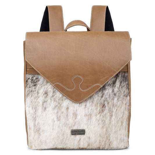 Leather and Cowhide Backpack - Brown White