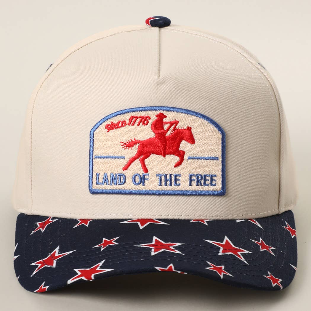 Land Of The Free Embroidered Patch Star Print Trucker Hat