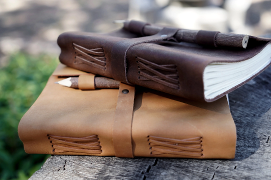 Brown Leather Journal with Wooden Pencil