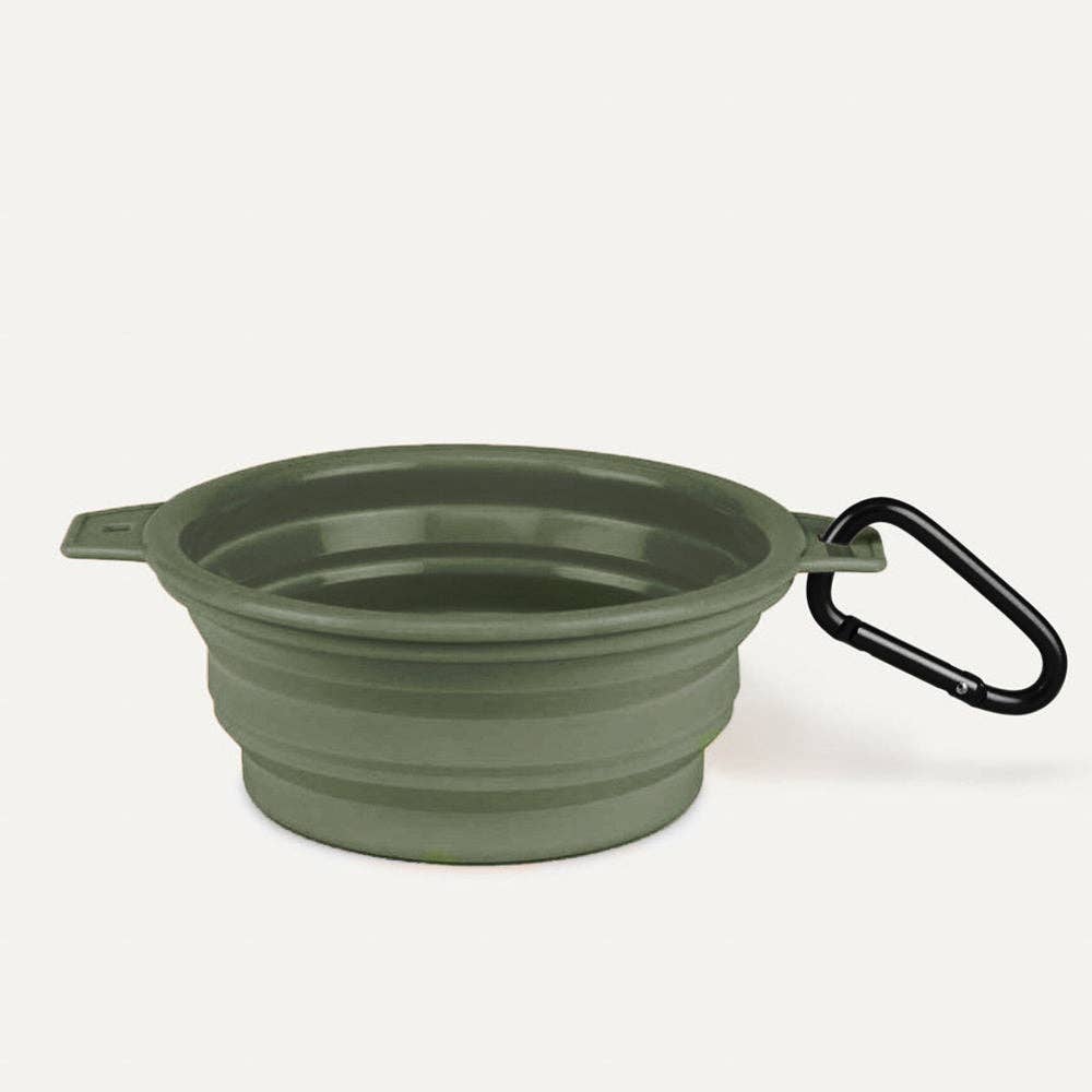 Desert Green Travel Collapsible Pet Bowl with Carabiner