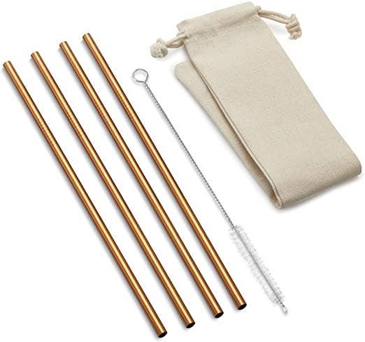 Outset Copper Straight Straw with Bag, Set of 4