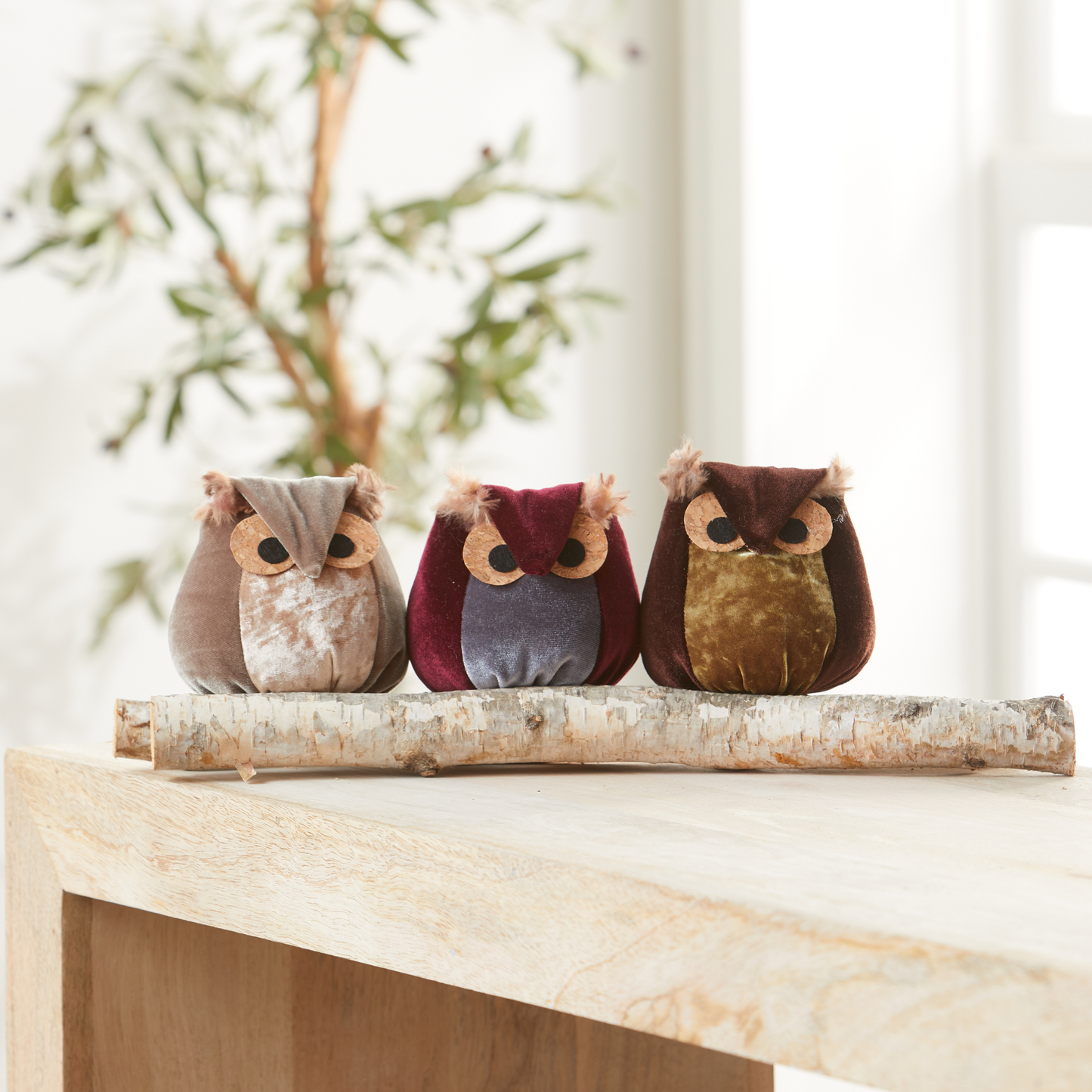 Whimsical velvet owls