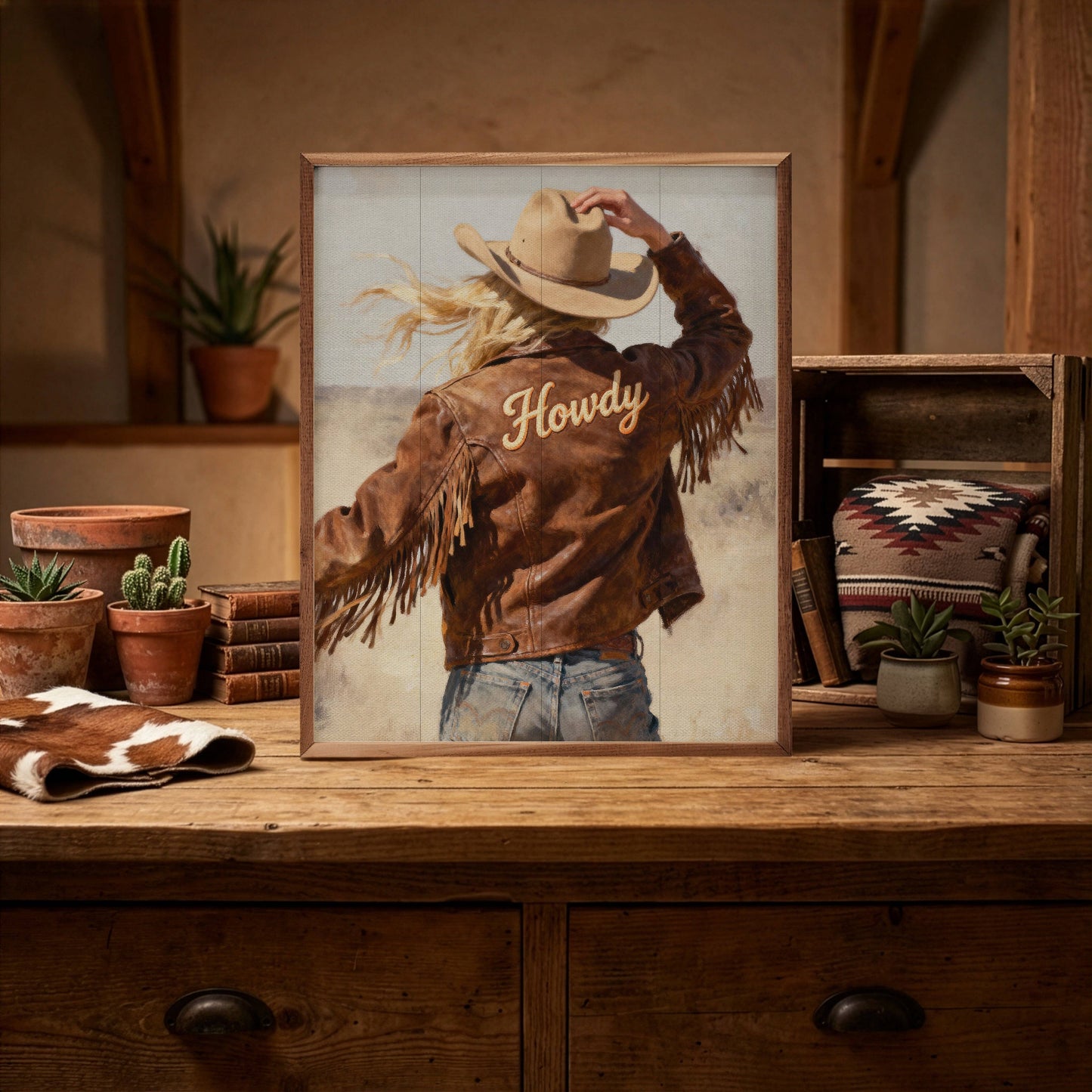 Western Woman Howdy Plank Art