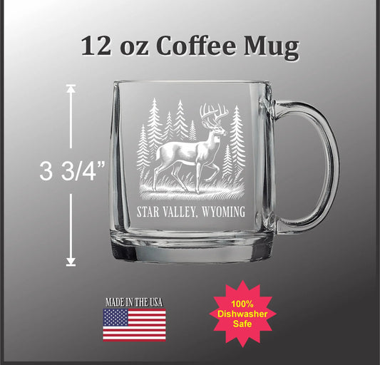 Deer in a Forest  12 oz Glass Coffee Mug