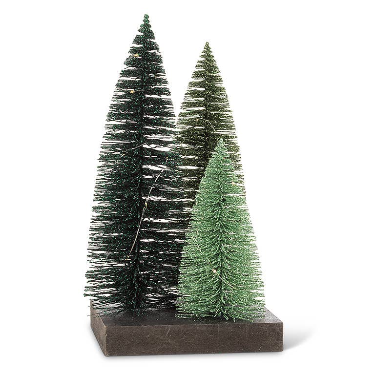 Glitter LED Trees on Square Base-Greens