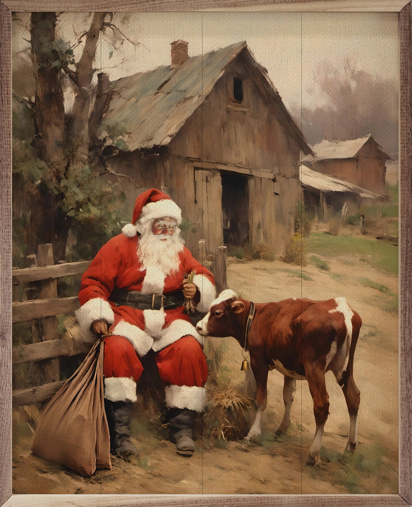 Santa Farm Visit Plank Art