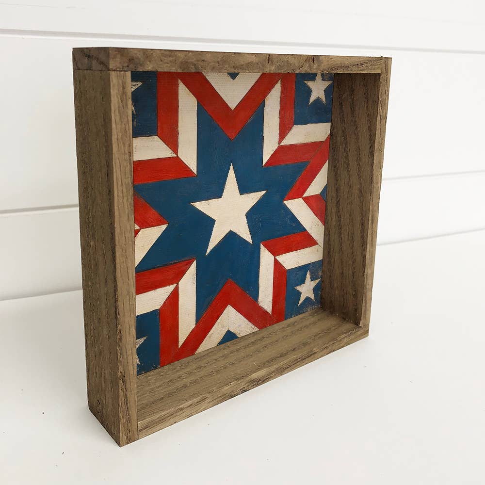 Patriotic Star Barn Quilt - Framed Wall Art