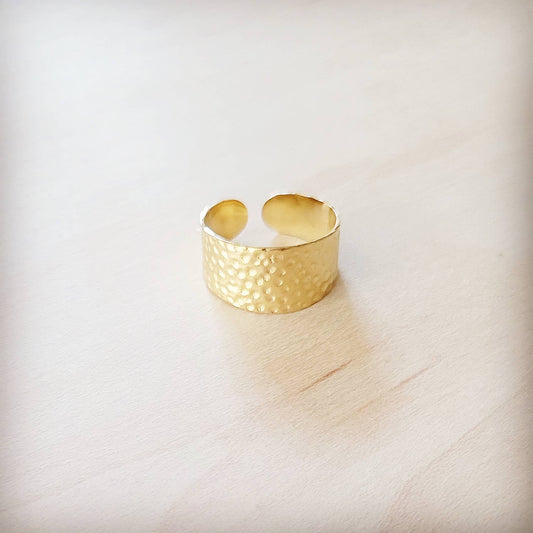 Gold Electroplate Hammered Cuff Ring