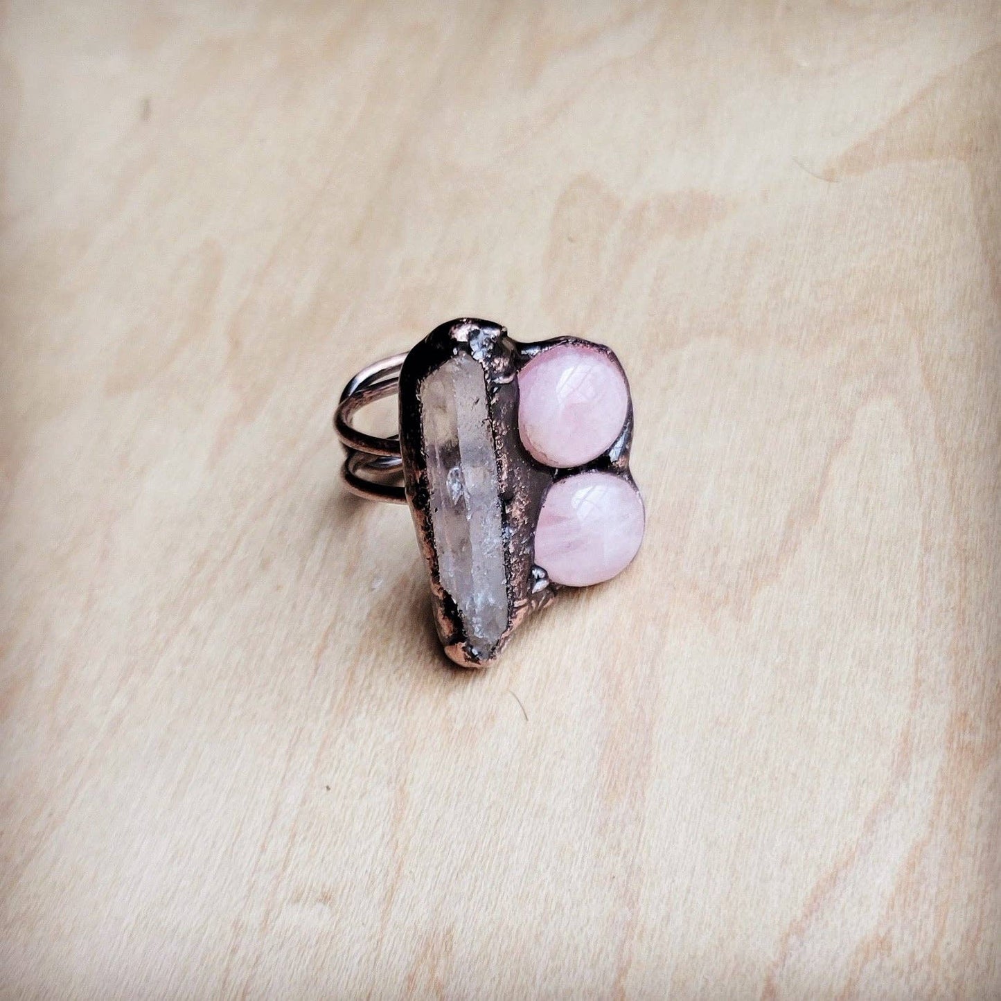 Genuine Rose Quartz Rings in a Copper Setting