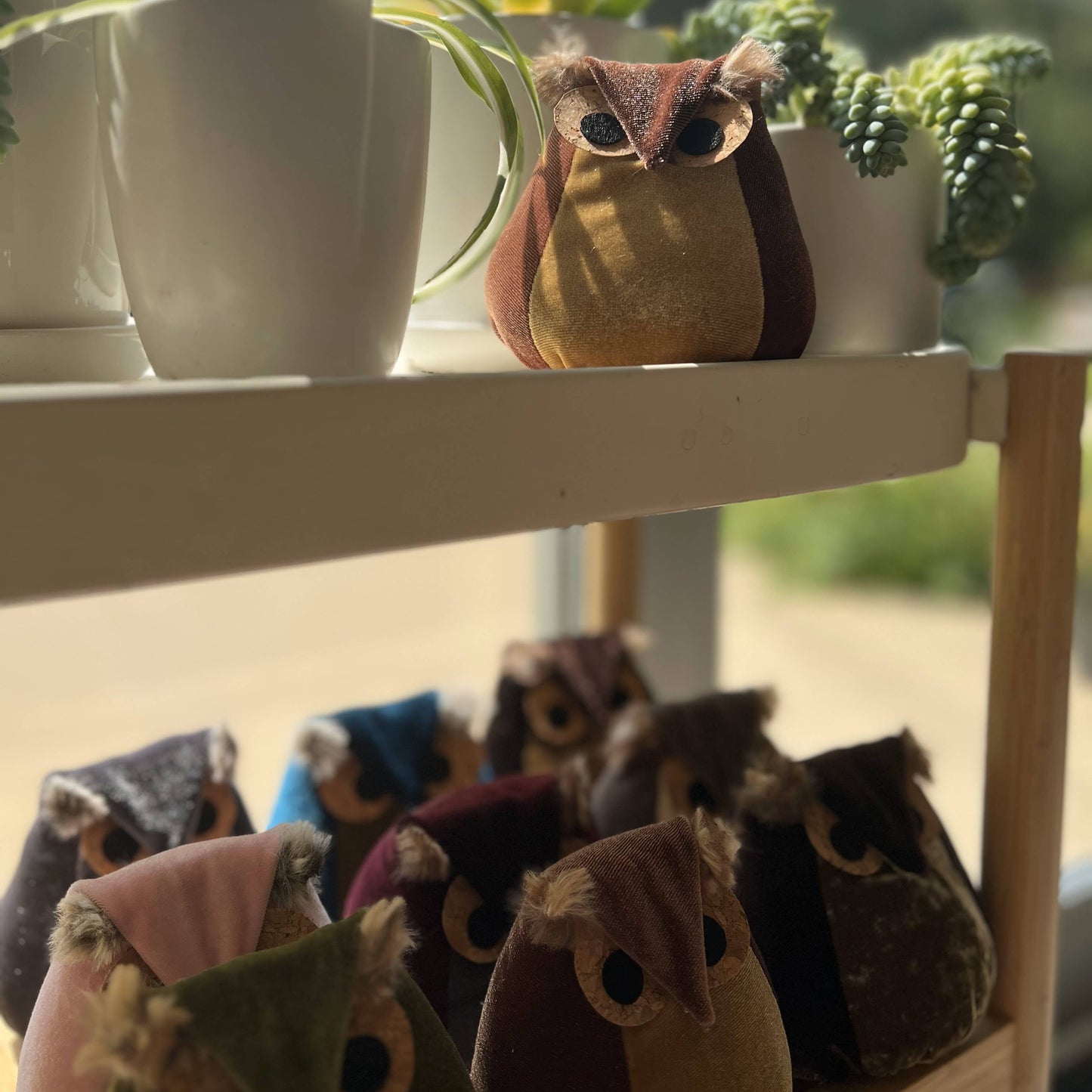 Whimsical velvet owls