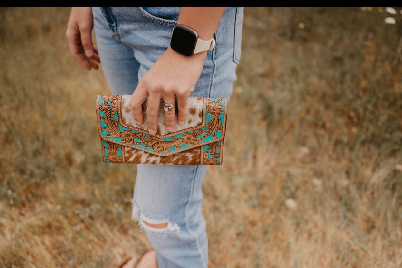 Large Tooled cowhide wallet