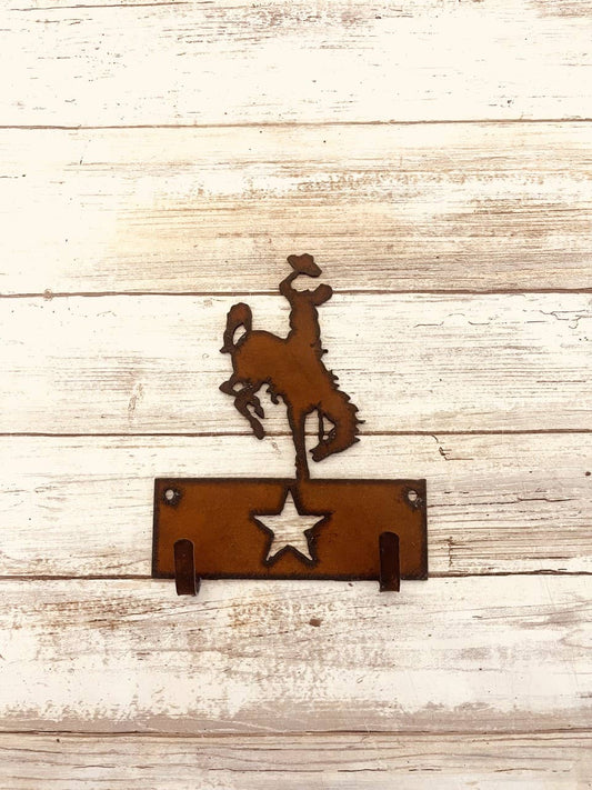 Wyoming Bronc Rider Double Key Hook Rusted