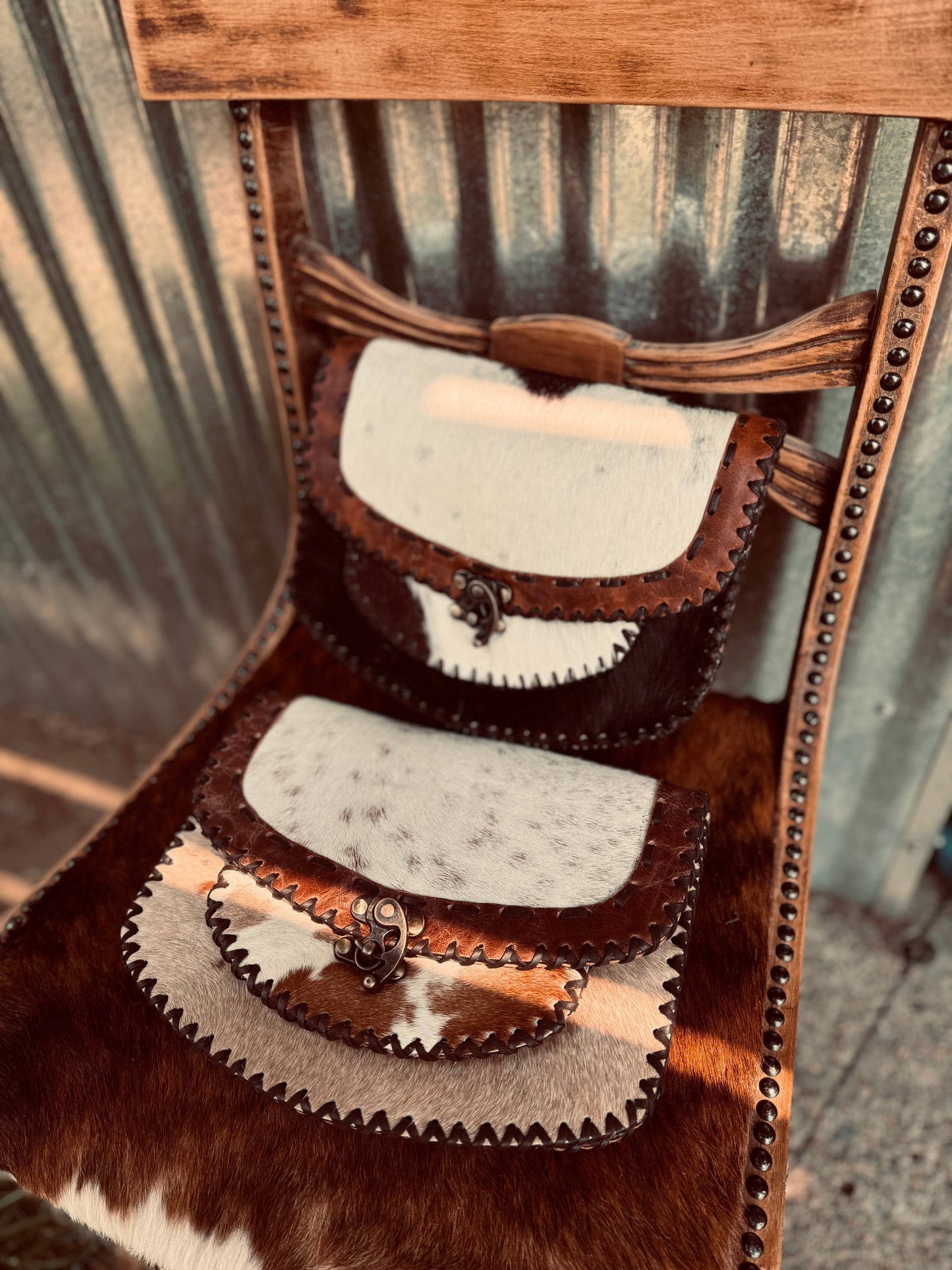 Hand stitched cowhide bag