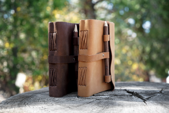 Brown Leather Journal with Wooden Pencil