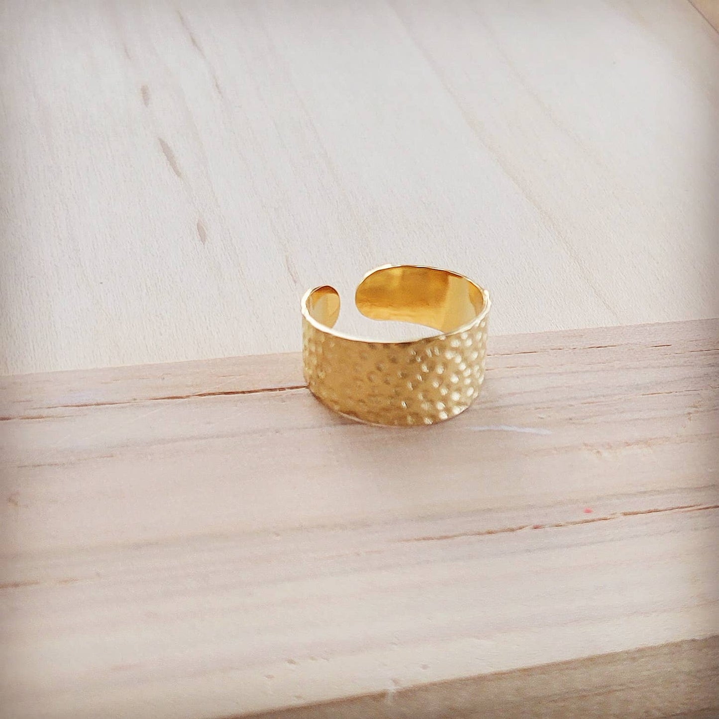 Gold Electroplate Hammered Cuff Ring