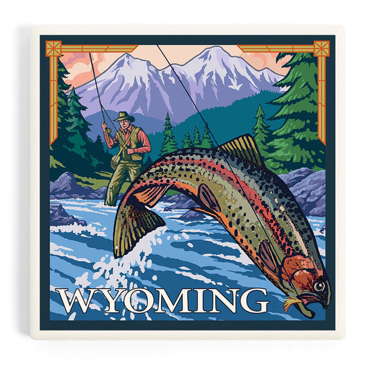 Ceramic Coaster Wyoming, Fly Fishing Scene