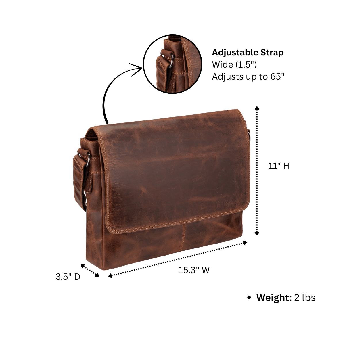 Richmond Full Grain Leather Laptop Messenger Bag 16 Inch for Men,  Work Bag, Chestnut