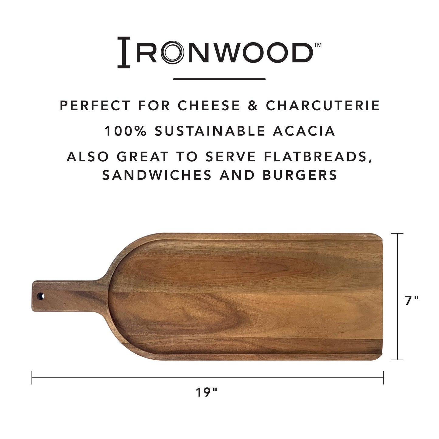 Ironwood Charcuterie Shovel, Large, 19” x 7” x 0.7”