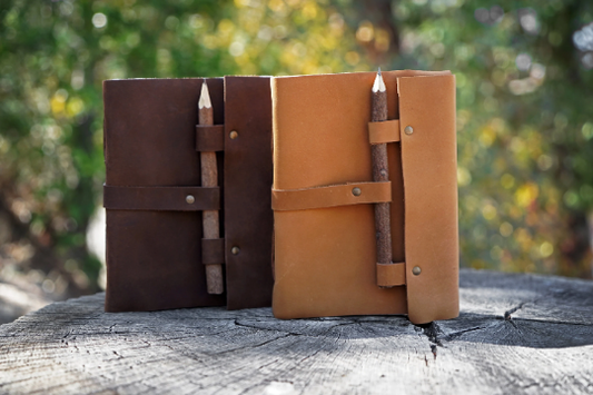 Brown Leather Journal with Wooden Pencil