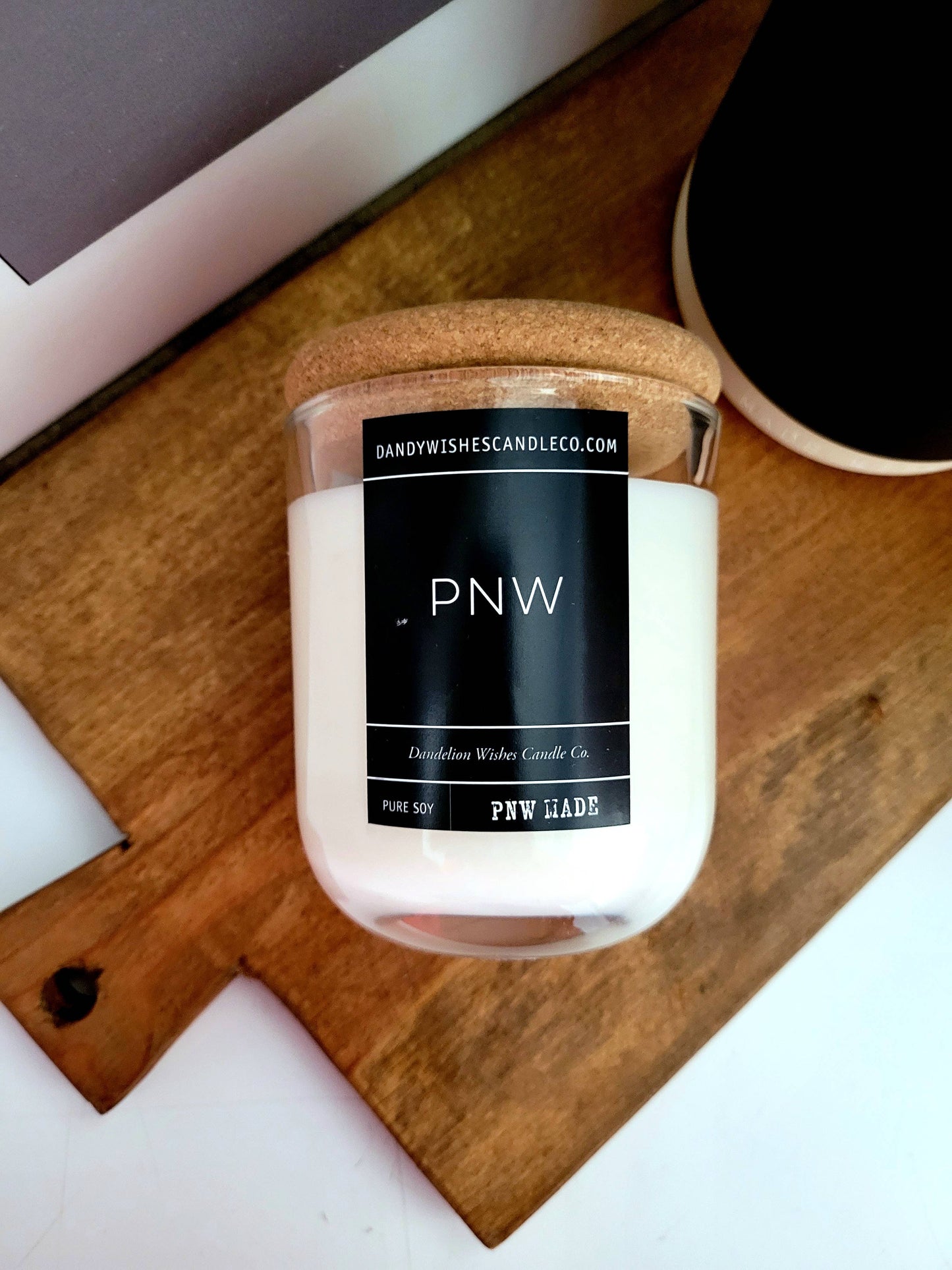 Clear Jar Candle with Black Label and Cork Lid