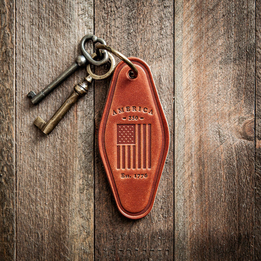 America 250th Anniversary Flag Leather Keychain