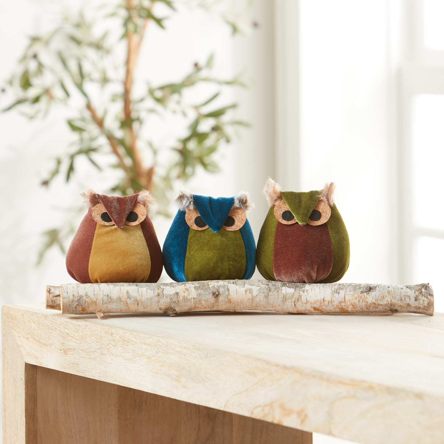 Whimsical velvet owls