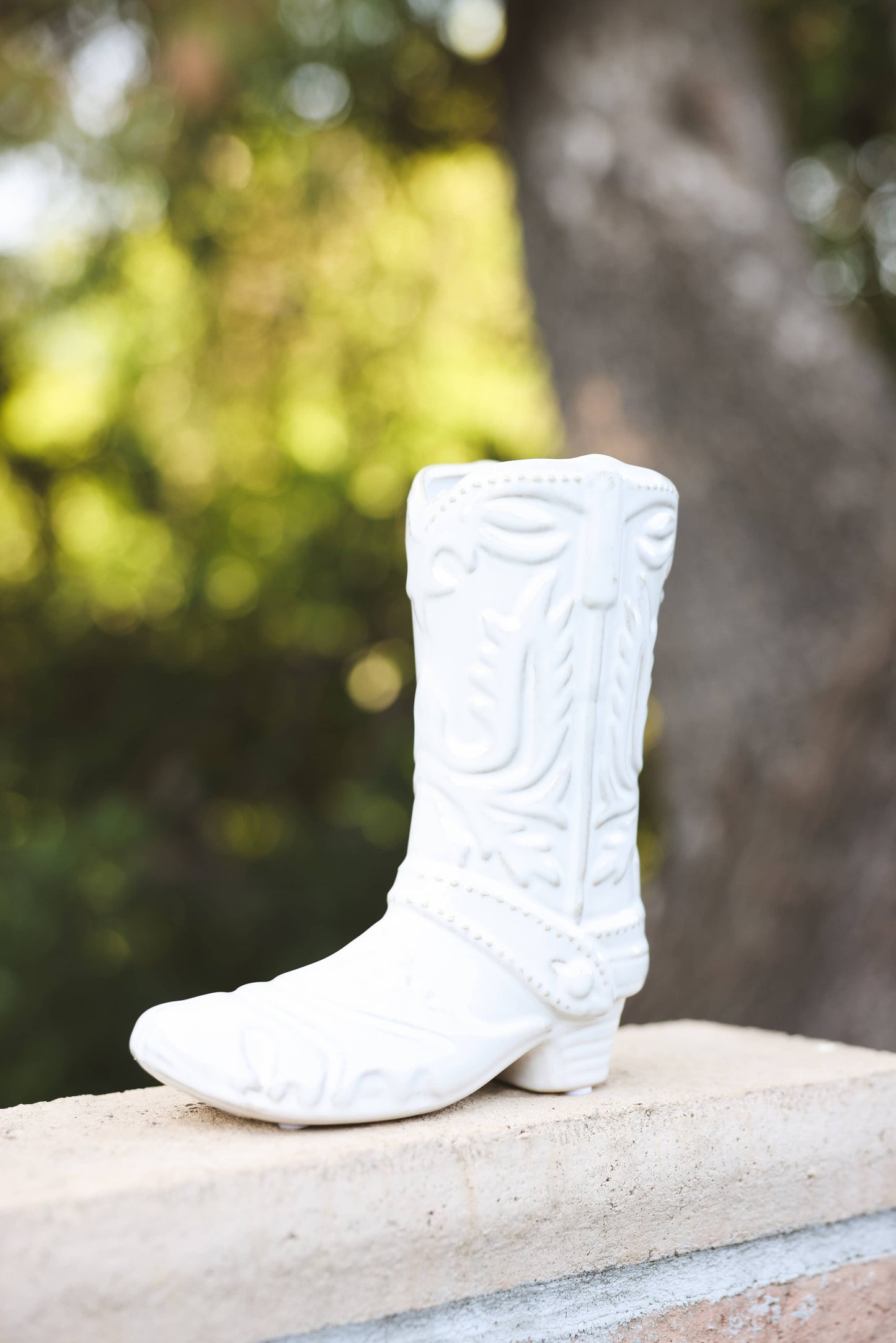 Ivory Cow Girl Boot Vase
