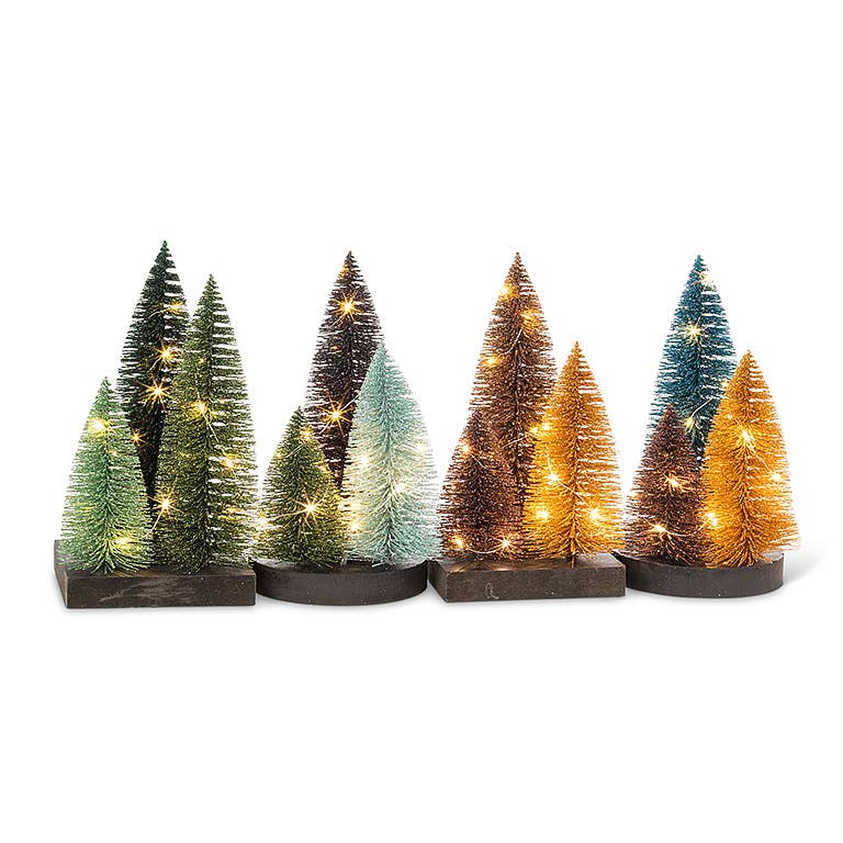 Glitter LED Trees on Square Base-Greens