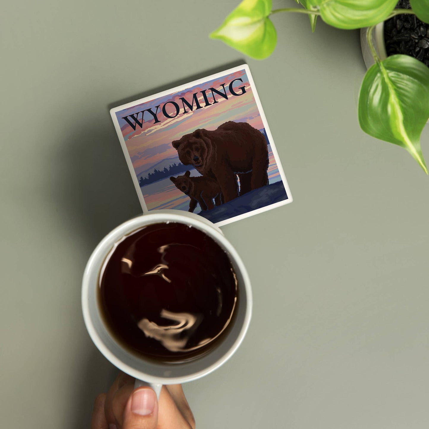 Ceramic Coaster Bear and Cub, Wyoming