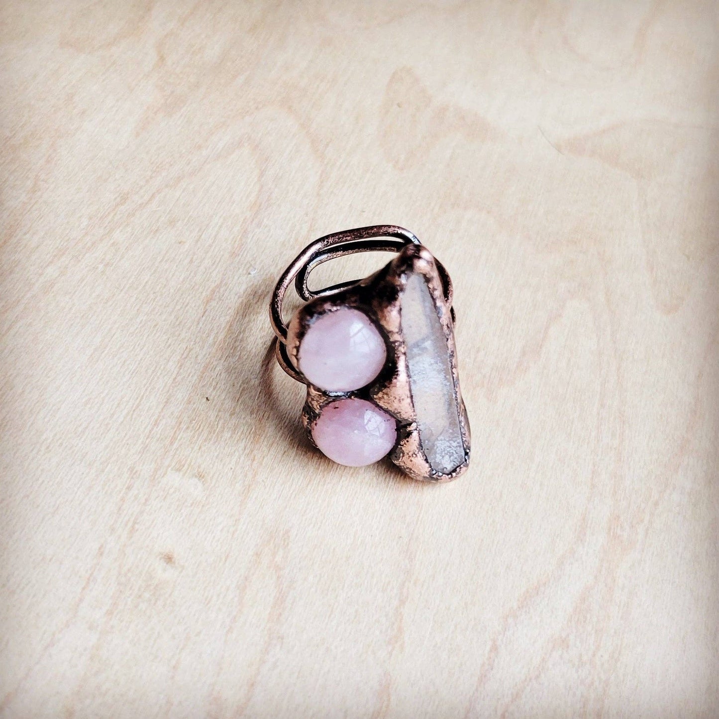 Genuine Rose Quartz Rings in a Copper Setting