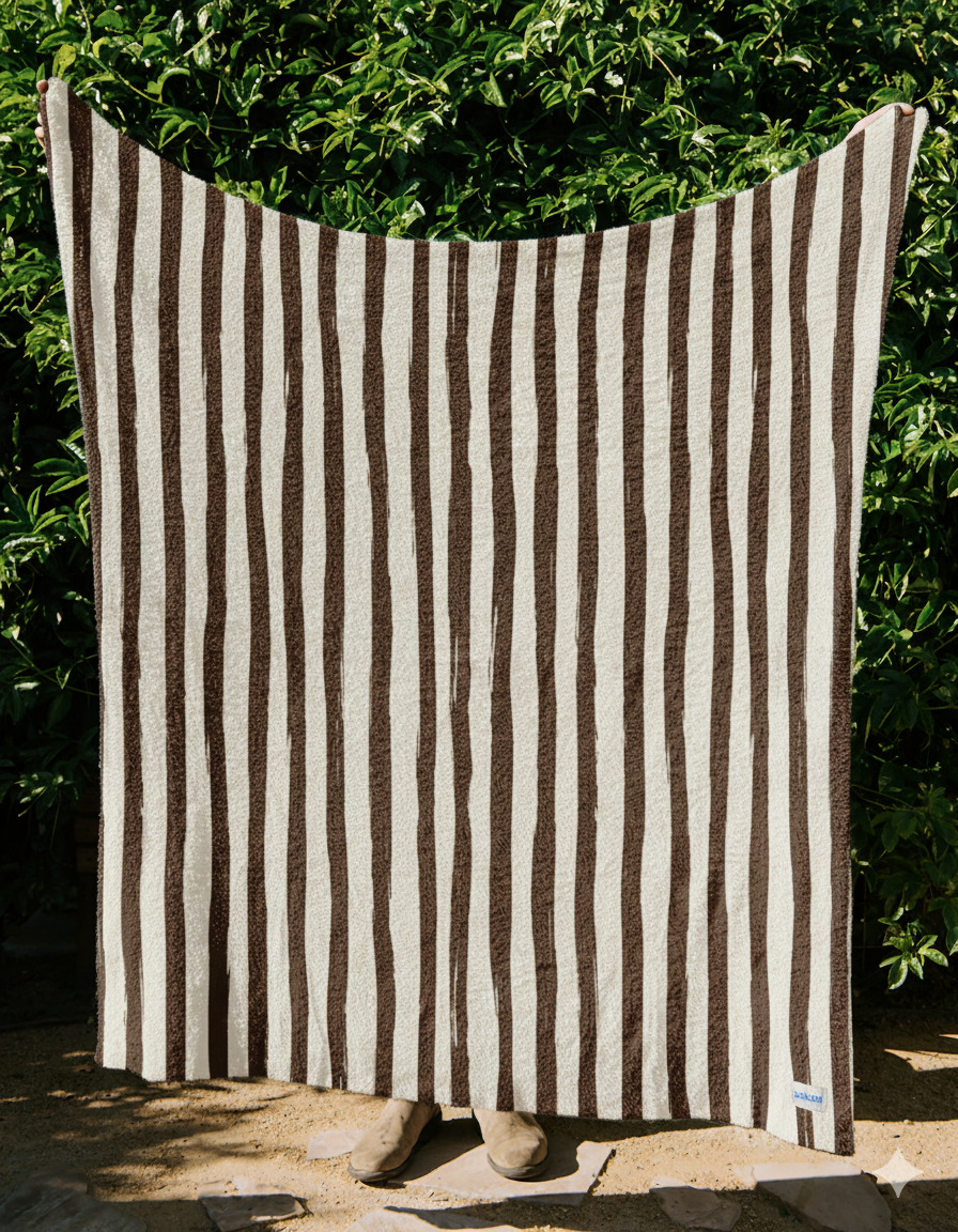 Stripe Plush Blanket - Mocha & Cream