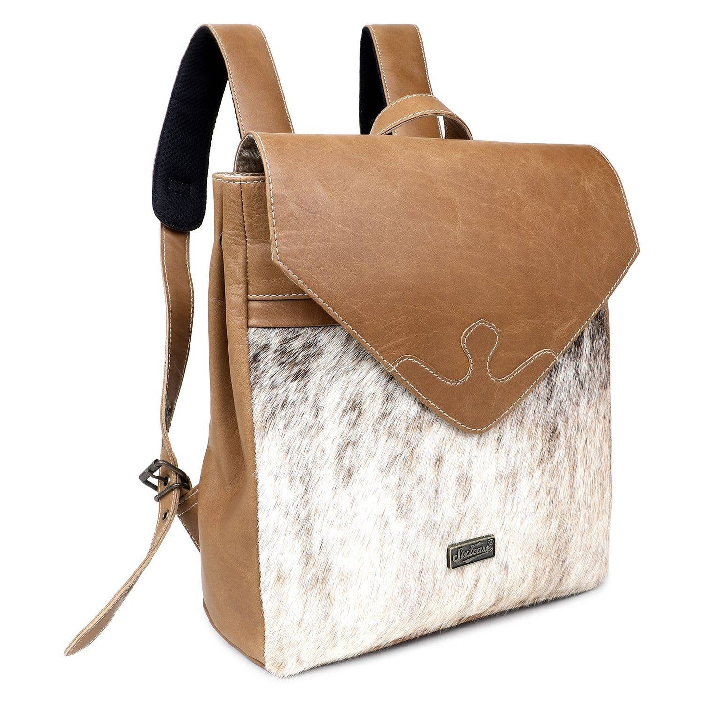 Leather and Cowhide Backpack - Brown White