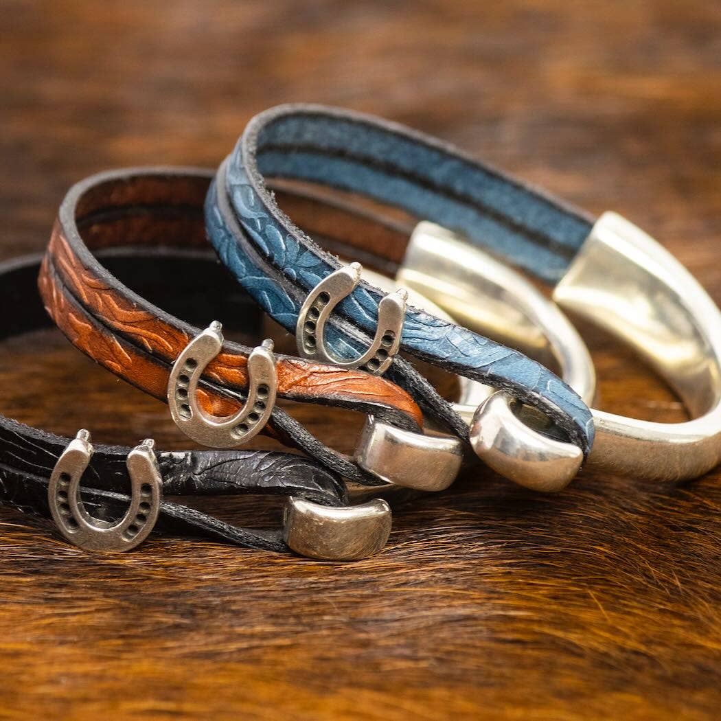Horseshoe Leather and Silver Plated Bracelet