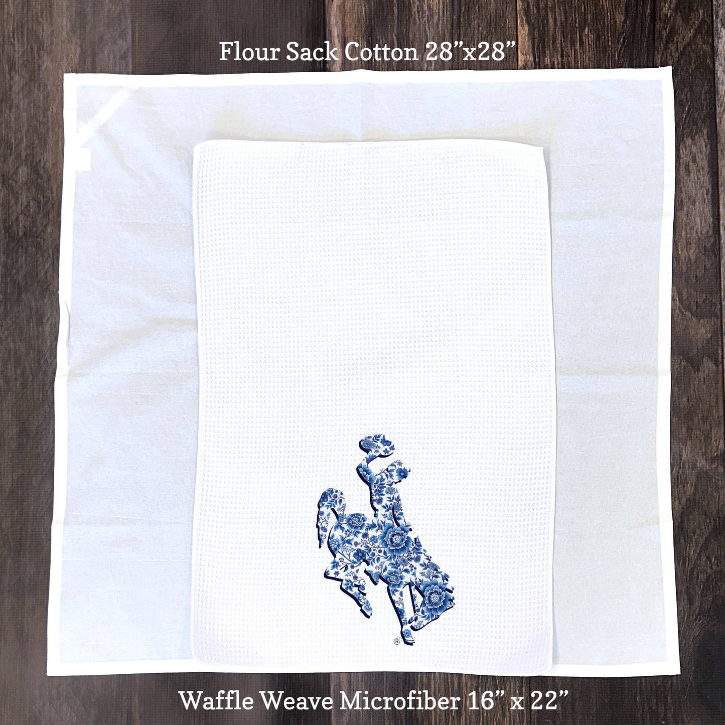 Blue White Wyoming Bucking Horse Tea Towel