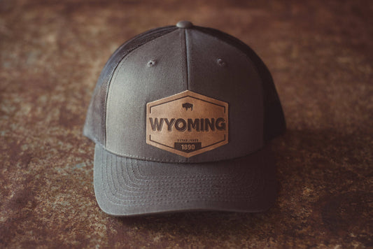 Wyoming Established Men's Hat | Leather Patch Trucker Hat